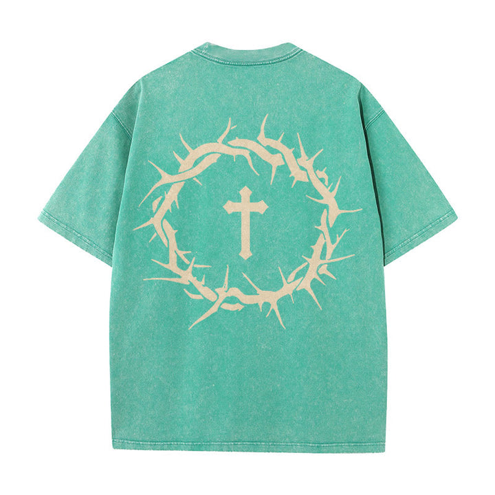 Christianartworkshop Faith Over Fear Thorn Cross Unisex Washed T-Shirt - Green - 5XL - image 16