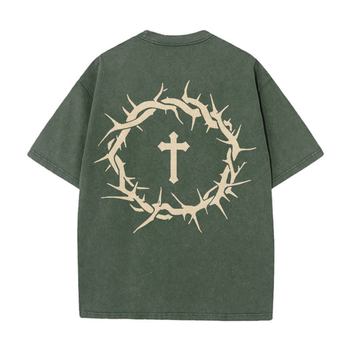 Christianartworkshop Faith Over Fear Thorn Cross Unisex Washed T-Shirt - Army Green - 5XL - image 8