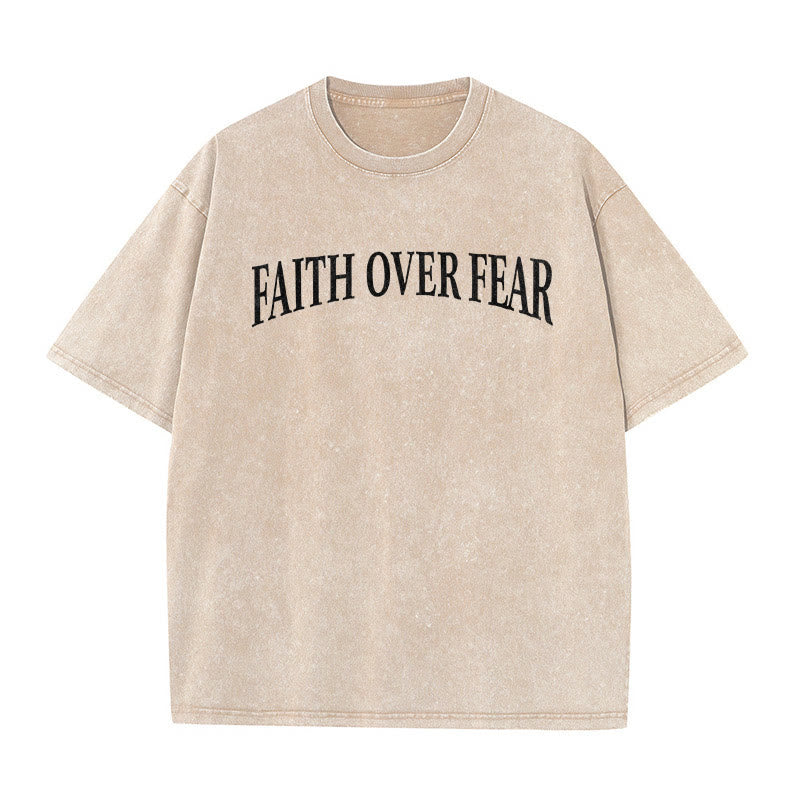 Christianartworkshop Faith Over Fear Thorn Cross Unisex Washed T-Shirt - image 7