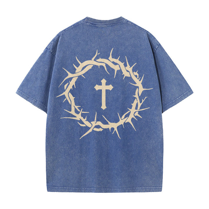 Christianartworkshop Faith Over Fear Thorn Cross Unisex Washed T-Shirt - Blue - 5XL - image 11