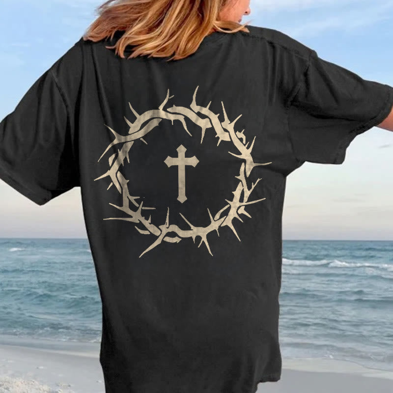 Christianartworkshop Faith Over Fear Thorn Cross Unisex Washed T-Shirt - image 4
