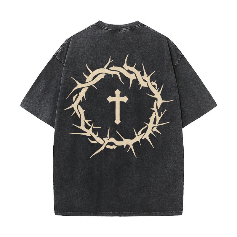 Christianartworkshop Faith Over Fear Thorn Cross Unisex Washed T-Shirt - Black - 5XL - image 2