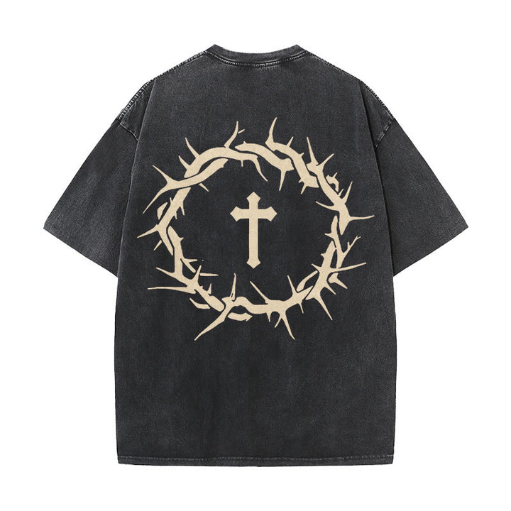 Christianartworkshop Faith Over Fear Thorn Cross Unisex Washed T-Shirt - Black - 5XL - image 2