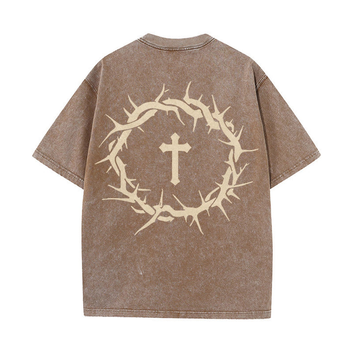 Christianartworkshop Faith Over Fear Thorn Cross Unisex Washed T-Shirt - Coffee - 5XL - image 14
