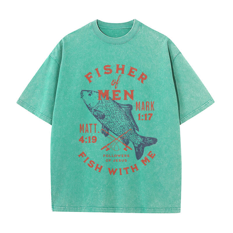 Christianartworkshop Followers of Jesus Fisher of Men Unisex Washed T-Shirt - Green - 5XL - image 9