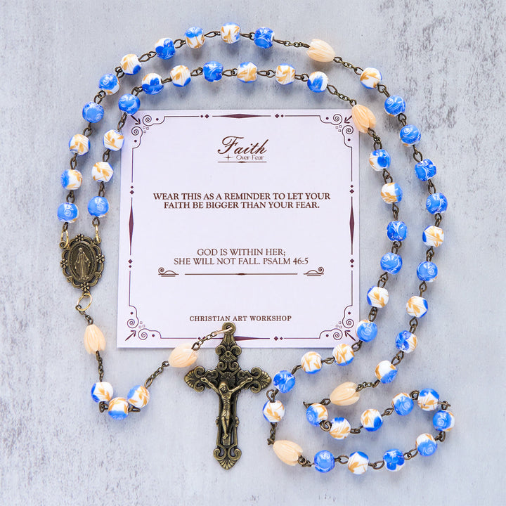Christianartworkshop Jesus Is The Gift: Handmade Floral Rosary with Blue Rose Beads & Lily of Valley - FAITH OVER FEAR - image 3