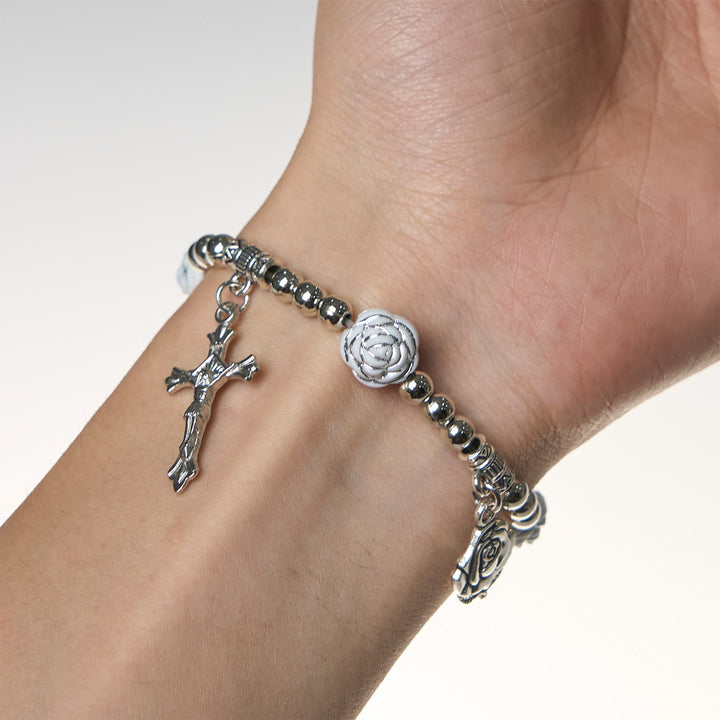 Christianartworkshop Delicate White Rose Devotional Beads Rosary and Bracelets with Virgin Mary - image 10