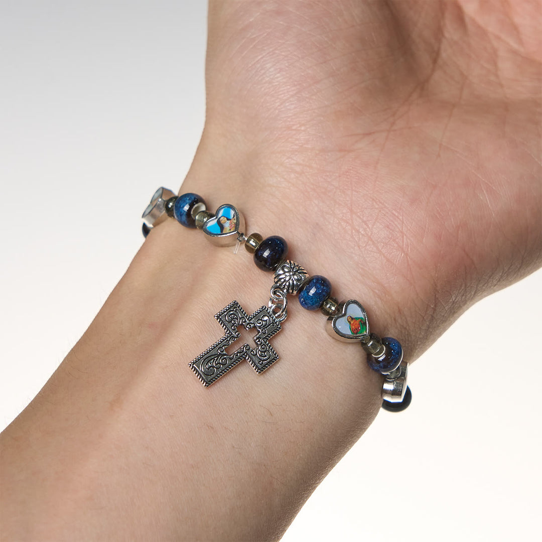 Christianartworkshop Colorful Glass & Ceramic Bead Bracelets with Cross and Saints Heart Charms - image 9