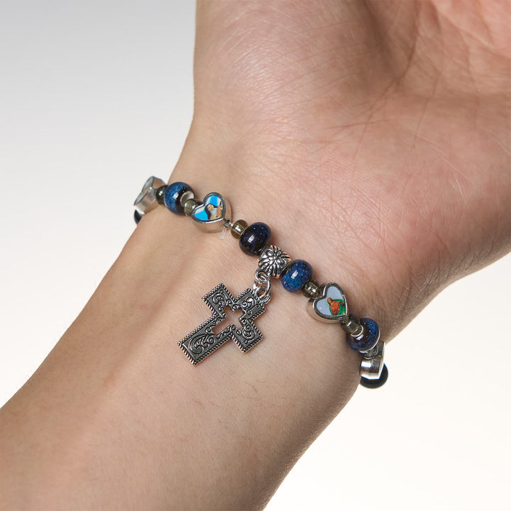 Christianartworkshop Colorful Glass & Ceramic Bead Bracelets with Cross and Saints Heart Charms - image 9