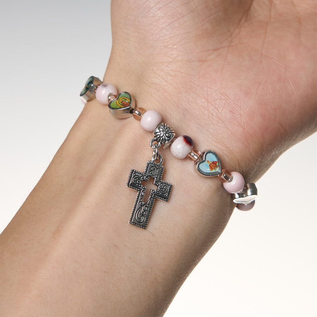 Christianartworkshop Colorful Glass & Ceramic Bead Bracelets with Cross and Saints Heart Charms - image 5