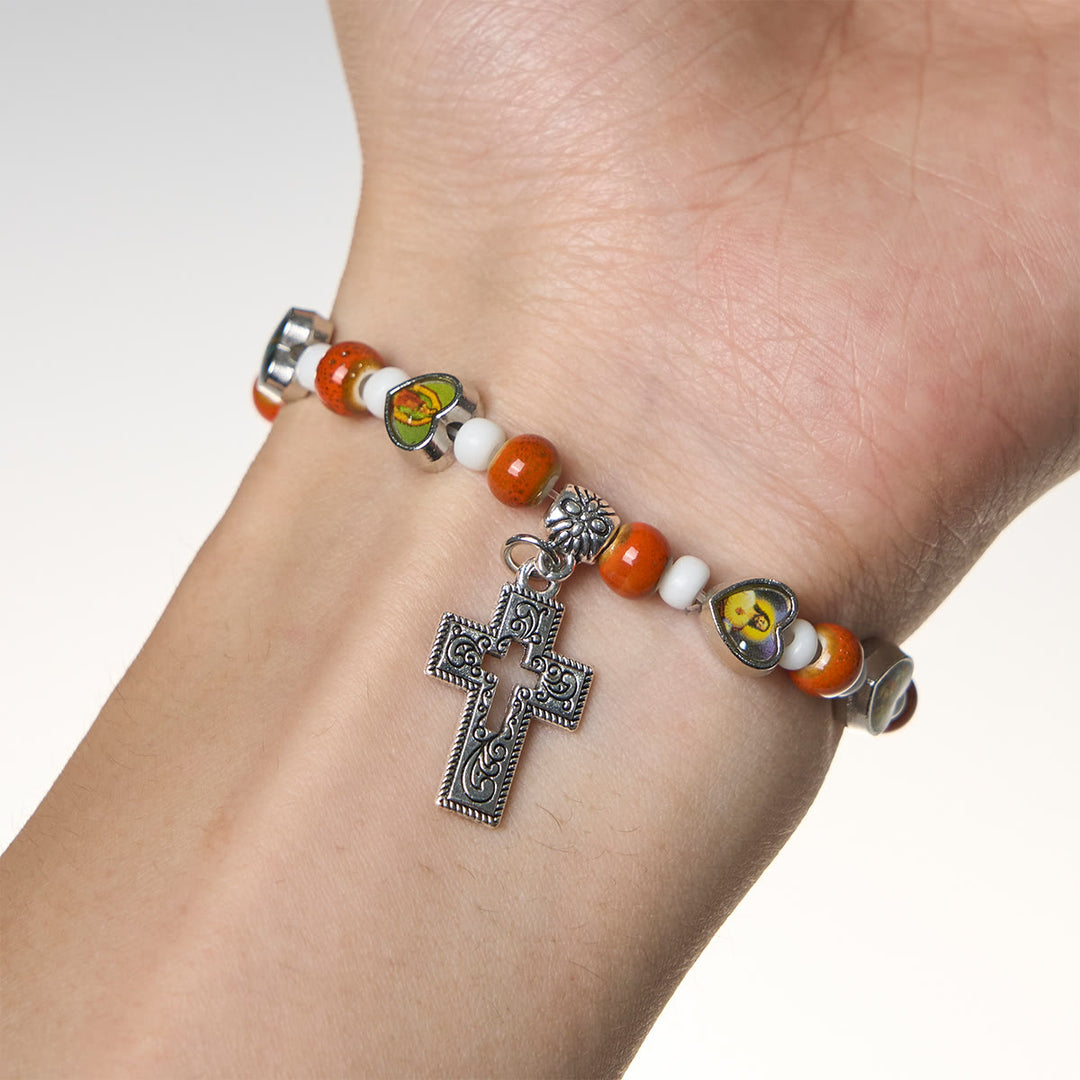 Christianartworkshop Colorful Glass & Ceramic Bead Bracelets with Cross and Saints Heart Charms - image 14