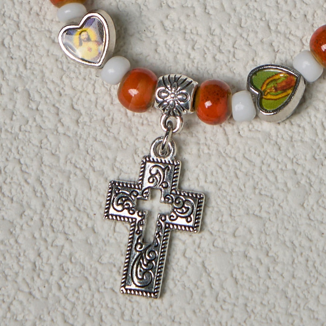Christianartworkshop Colorful Glass & Ceramic Bead Bracelets with Cross and Saints Heart Charms - image 16