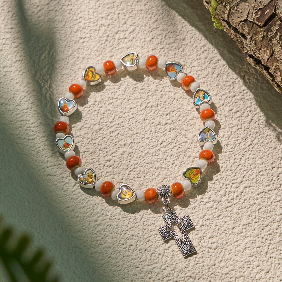 Christianartworkshop Colorful Glass & Ceramic Bead Bracelets with Cross and Saints Heart Charms - image 14