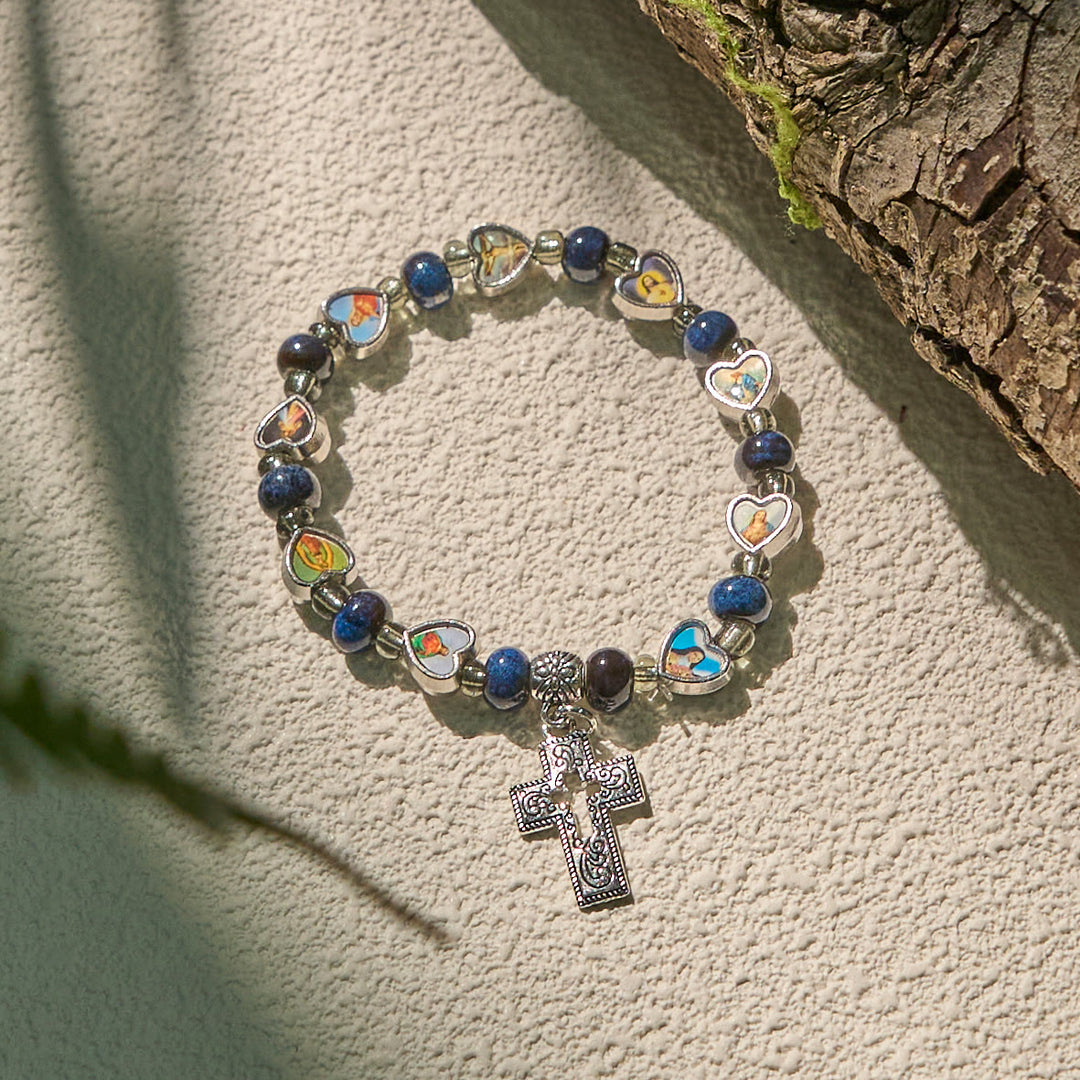 Christianartworkshop Colorful Glass & Ceramic Bead Bracelets with Cross and Saints Heart Charms - image 11