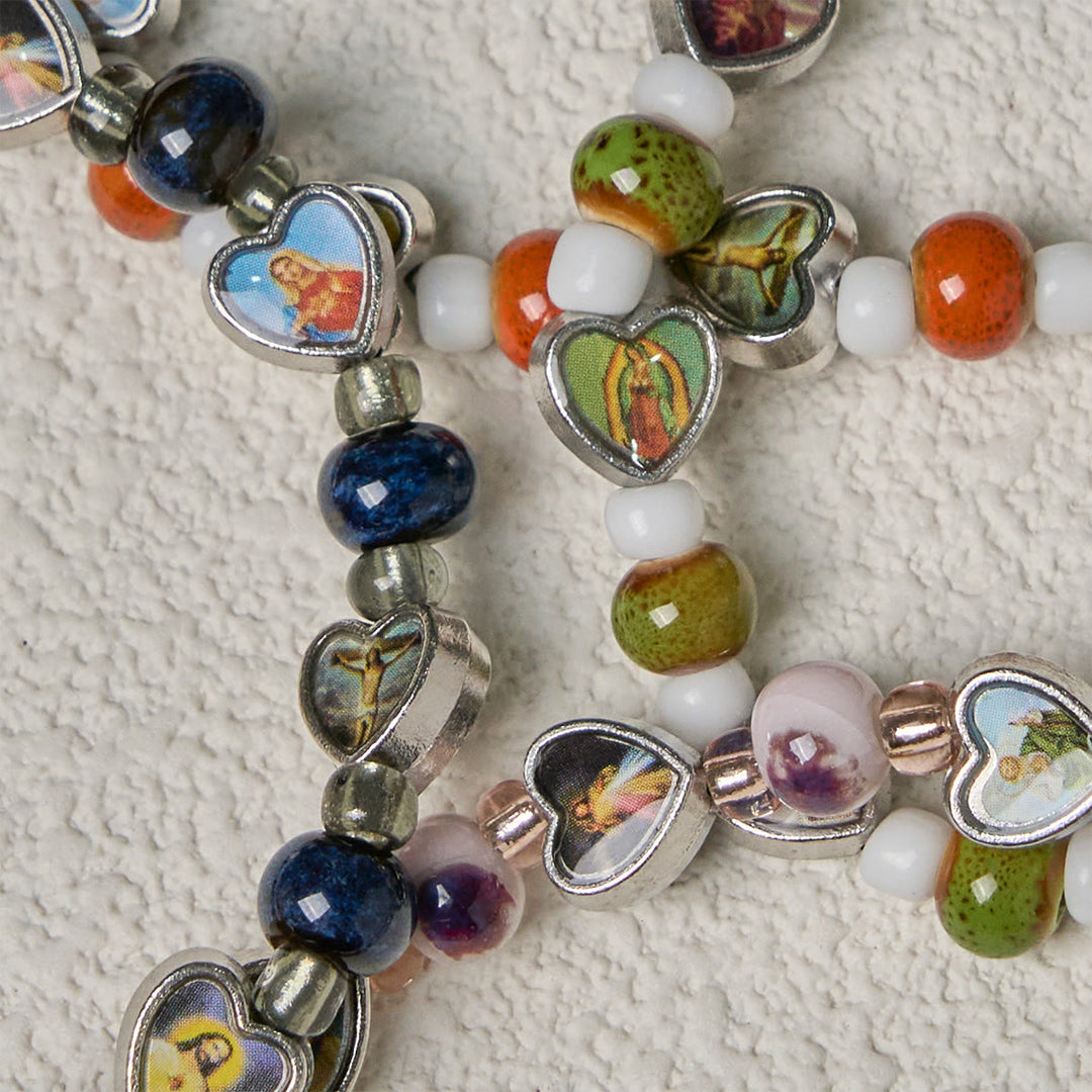 Christianartworkshop Colorful Glass & Ceramic Bead Bracelets with Cross and Saints Heart Charms - image 18