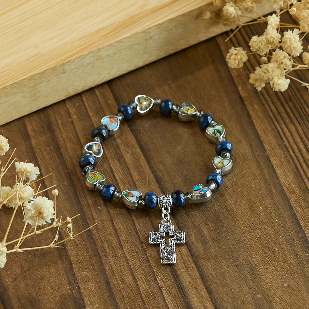 Christianartworkshop Colorful Glass & Ceramic Bead Bracelets with Cross and Saints Heart Charms - image 11
