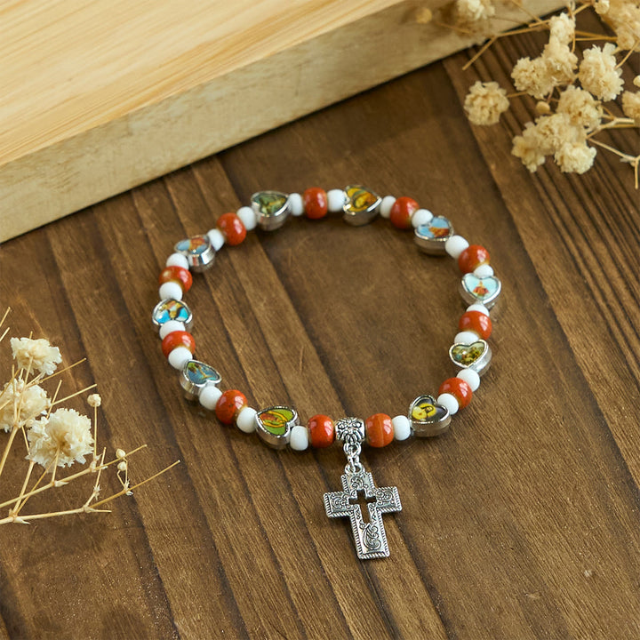 Christianartworkshop Colorful Glass & Ceramic Bead Bracelets with Cross and Saints Heart Charms - image 15