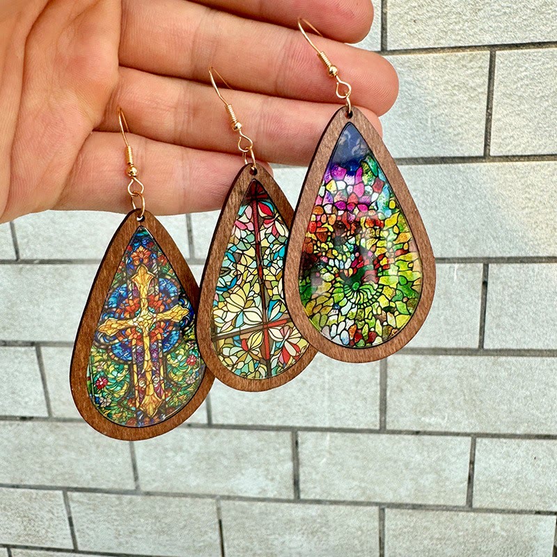 Christianartworkshop Glorious Grace Tear Drop Earrings Inspired by Colorful Church Window Art - image 1