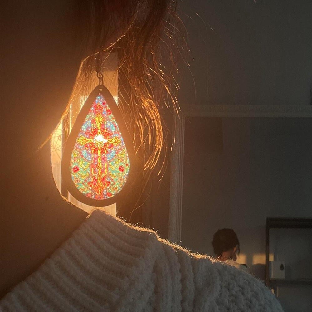 Christianartworkshop Glorious Grace Tear Drop Earrings Inspired by Colorful Church Window Art - A - image 0