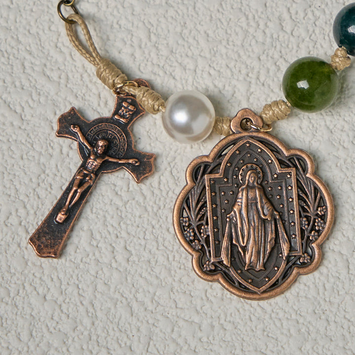 Christianartworkshop 10mm Natural Tourmaline Agate Bracelets with Miraculous Medal & Crucifix - image 7