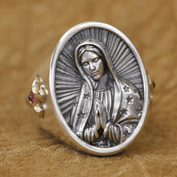 Christianartworkshop Virgin Mary Oval Ring in 925 Silver Divine Protection and Prayer - image 1