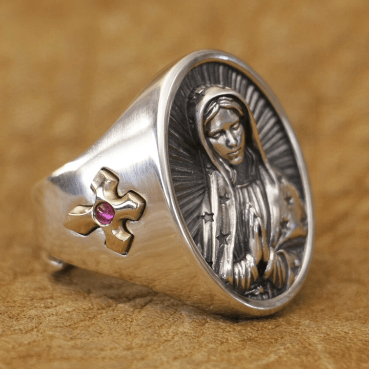 Christianartworkshop Virgin Mary Oval Ring in 925 Silver Divine Protection and Prayer - image 3