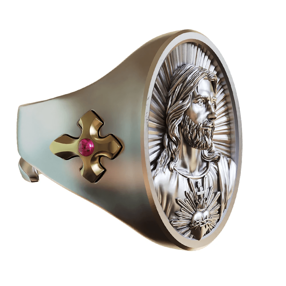 Christianartworkshop Sacred Heart Jesus Ring in 925 Silver: Symbol of Love and Sacrifice - image 5