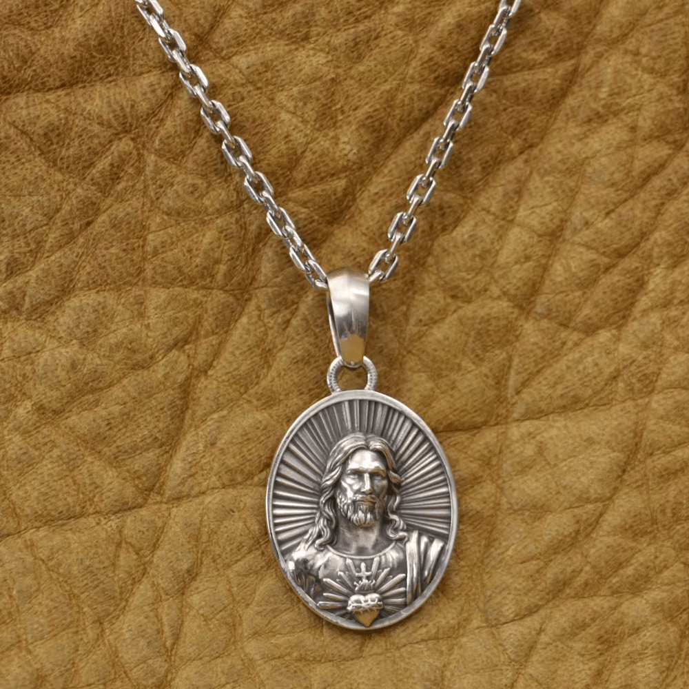 Christianartworkshop Divine Radiance Jesus Sacred Heart Necklace Crafted in Sterling Silver - image 1