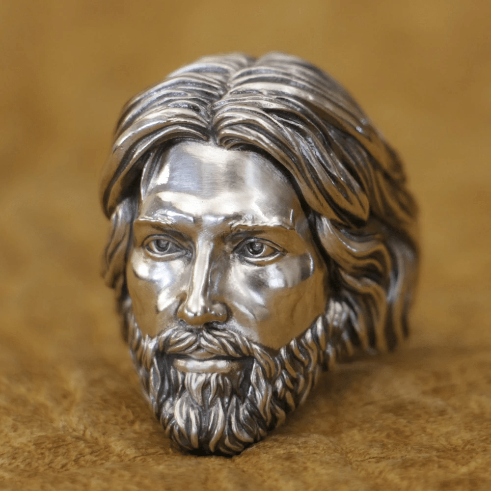 Christianartworkshop Sculpted Sacred Jesus Christ Portrait Ring Crafted in 925 Silver - image 2
