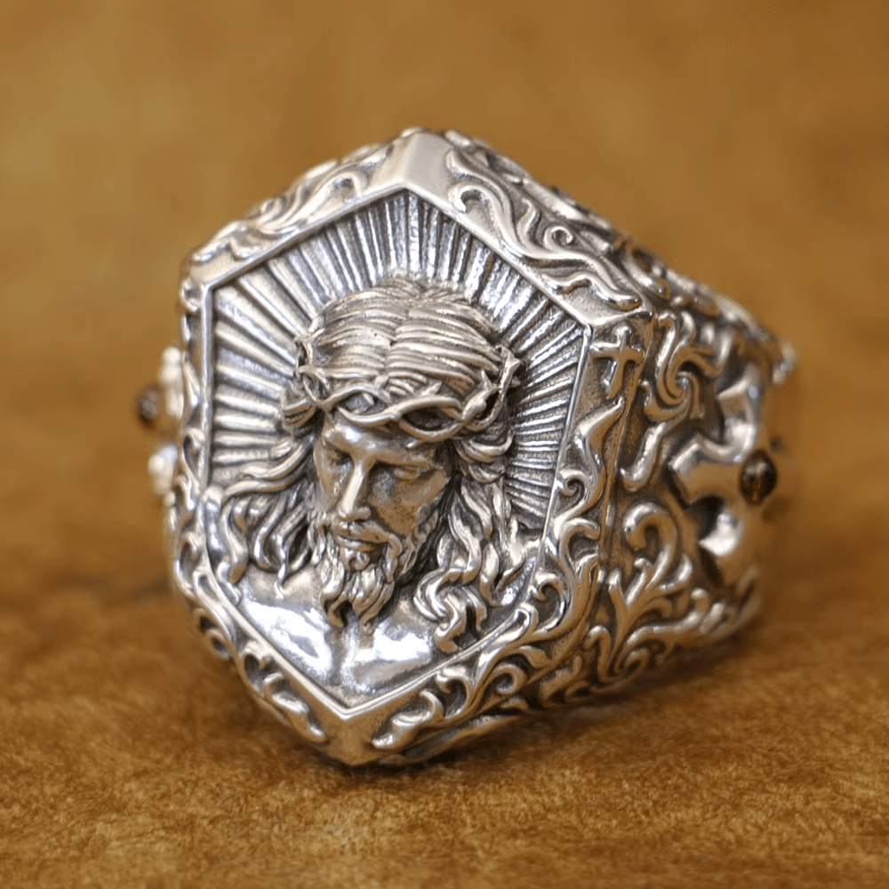 Christianartworkshop Jesus Christ Crown of Thorns Ring in Vintage Style Solid Sterling Silver - US15 - image 0
