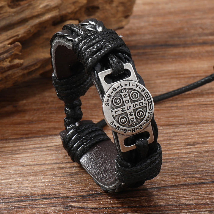 Christianartworkshop Classic 2 Color St. Benedict Leather Bracelet: Symbol of Faith and Courage - Black - image 5
