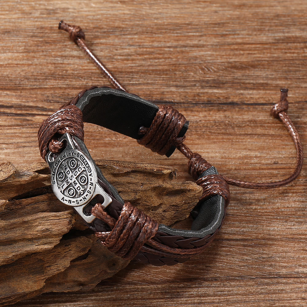 Christianartworkshop Classic 2 Color St. Benedict Leather Bracelet: Symbol of Faith and Courage - Brown(Wrist Circumference: 6.8–8.4''/17.3–21.4cm) - image 1