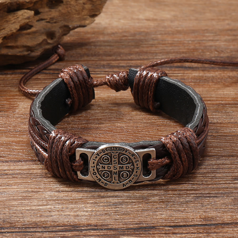 Christianartworkshop Classic 2 Color St. Benedict Leather Bracelet: Symbol of Faith and Courage - image 3