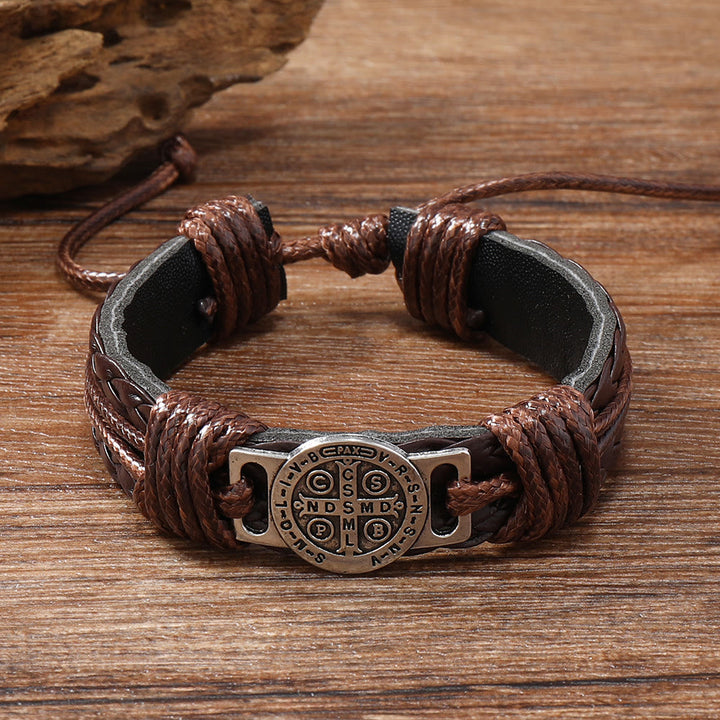 Christianartworkshop Classic 2 Color St. Benedict Leather Bracelet: Symbol of Faith and Courage - image 3