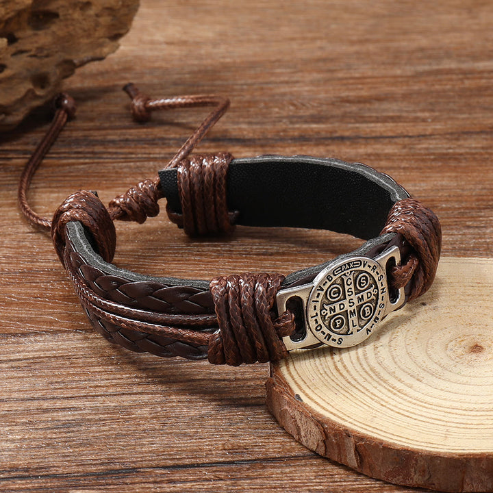 Christianartworkshop Classic 2 Color St. Benedict Leather Bracelet: Symbol of Faith and Courage - image 4