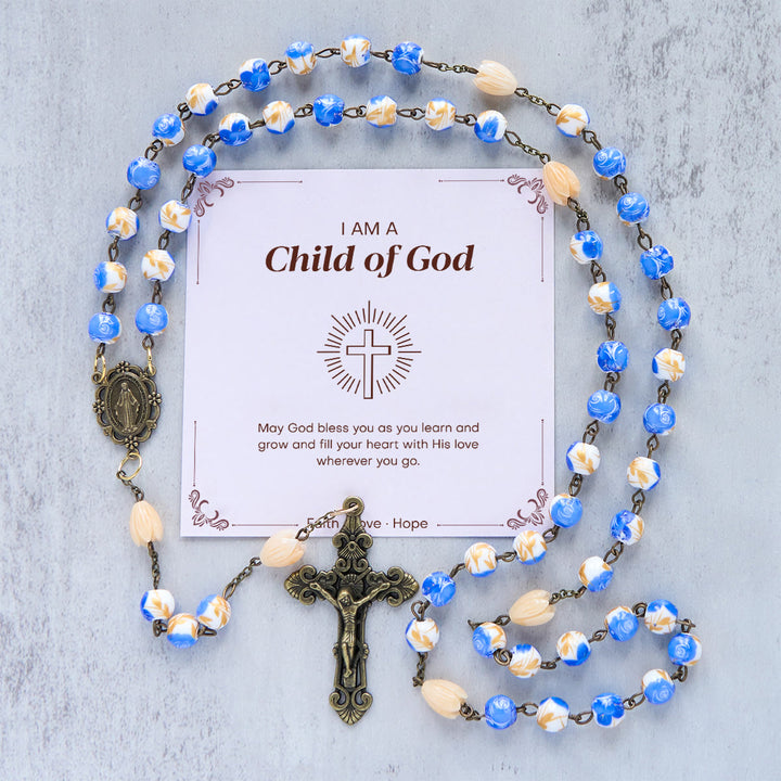 Christianartworkshop Jesus Is The Gift: Handmade Floral Rosary with Blue Rose Beads & Lily of Valley - Child of God - image 1