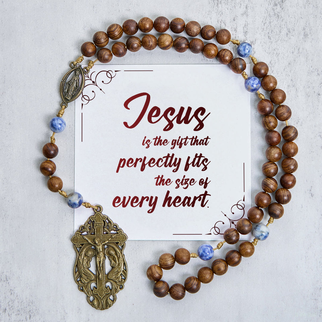 Christianartworkshop PRAYERFUL FAITH: Wooden and Ceramics Beads Blessed Devotion Rosary with Gift Card - Jesus is the Gift - image 2