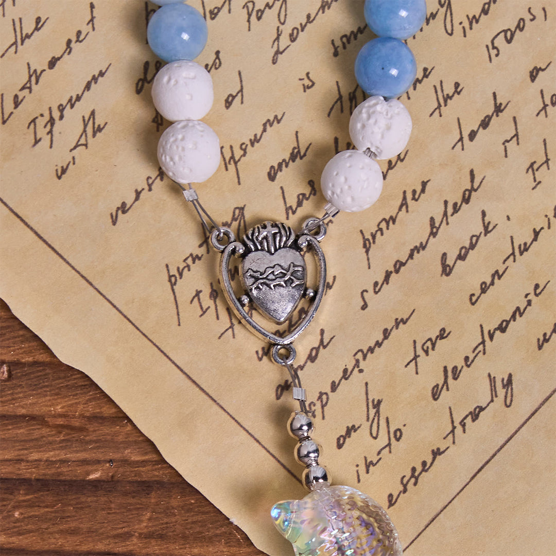 Christianartworkshop Glass Cat Blessing with Aquamarine & White Lava Stone Memorial Animal Rosary - image 7