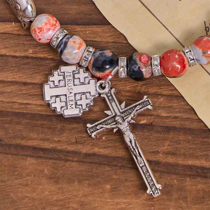 Christianartworkshop Unique Memorial Marbling Agate Beads with Calico Cat Pray Bracelet, Animal Rosary - image 14