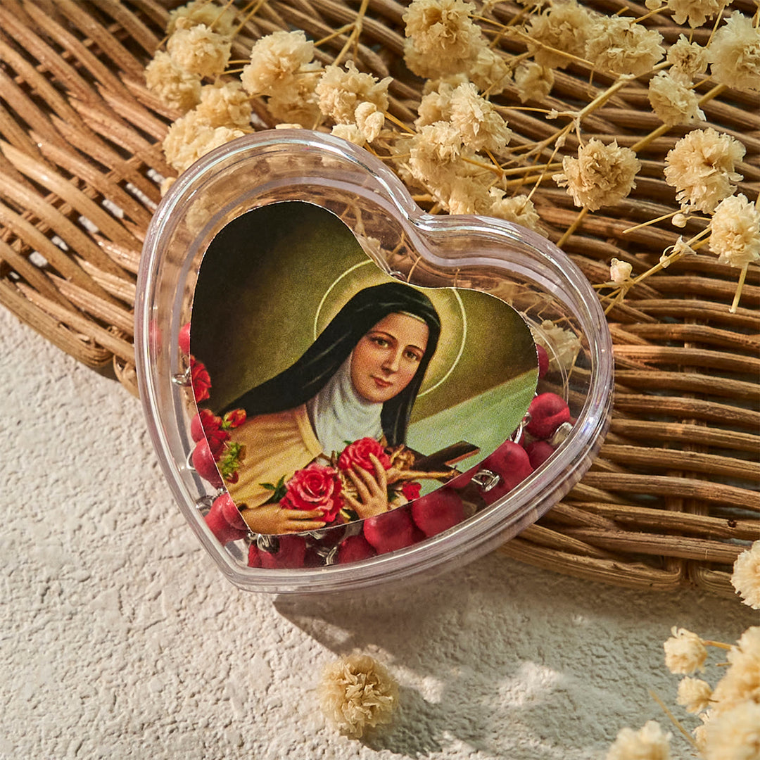 Christianartworkshop Wine Red Beads Rosary with Our Lady & Crucifix in St. Therese Heart-Shaped Box - image 3