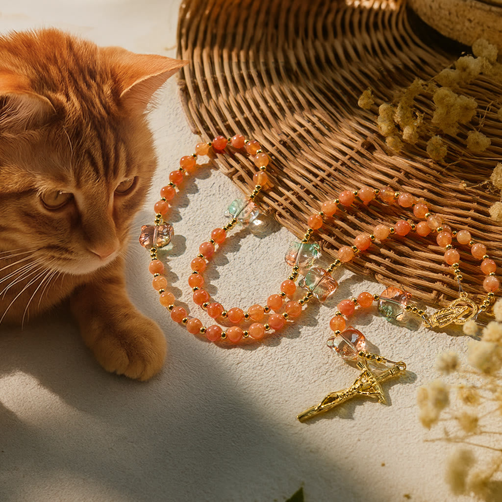 Christianartworkshop Orange Tabby Cat Blessing with Carnelian Beads Prayer Animal Rosary - Orange Tabby Rosary - image 0