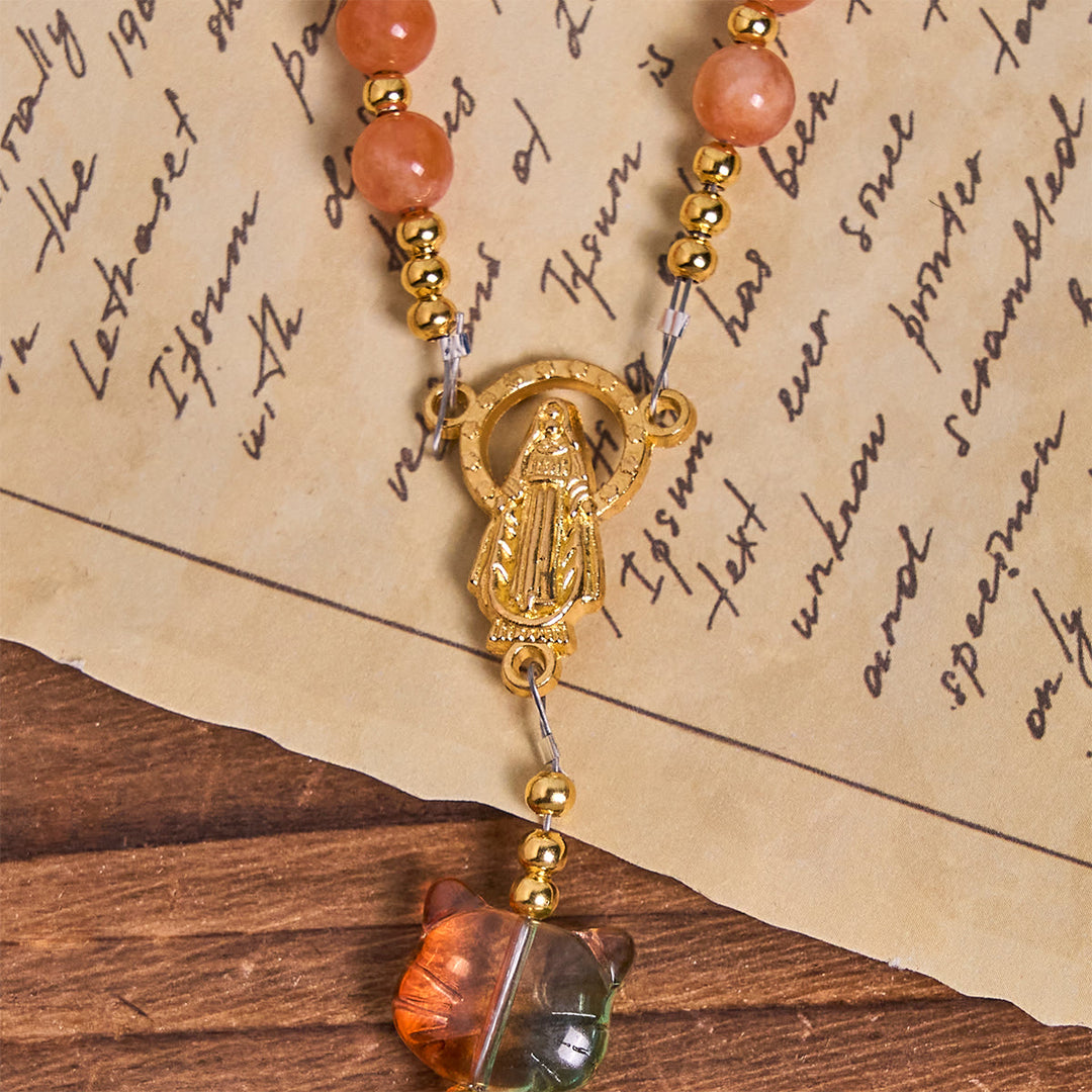Christianartworkshop Orange Tabby Cat Blessing with Carnelian Beads Prayer Animal Rosary - image 6