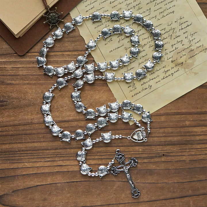 Christianartworkshop Devotion of Love Unique Tabby Cat Face Stainless Steel Animal Rosary - image 2