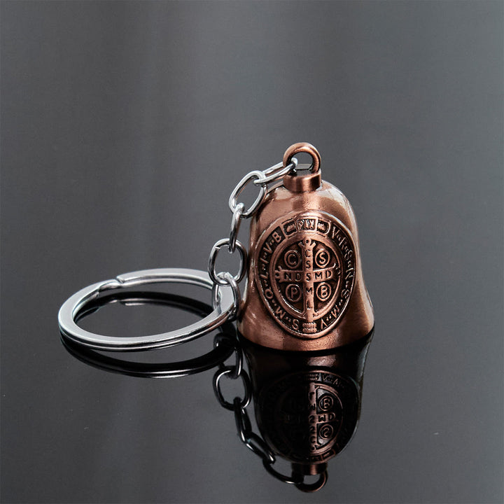 Christianartworkshop Two Color St. Benedict Guardian Bell Keychain: Faith Shield Key Ring - Antique Red - image 2