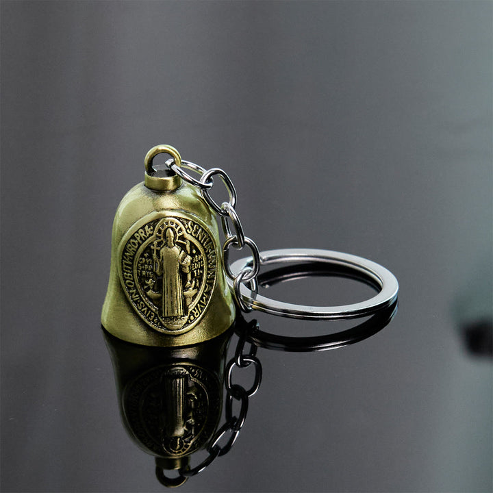 Christianartworkshop Two Color St. Benedict Guardian Bell Keychain: Faith Shield Key Ring - image 5