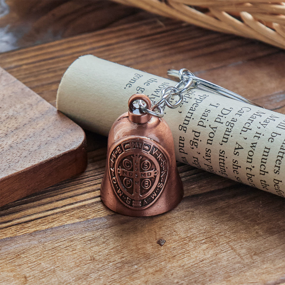 Christianartworkshop Two Color St. Benedict Guardian Bell Keychain: Faith Shield Key Ring - image 4