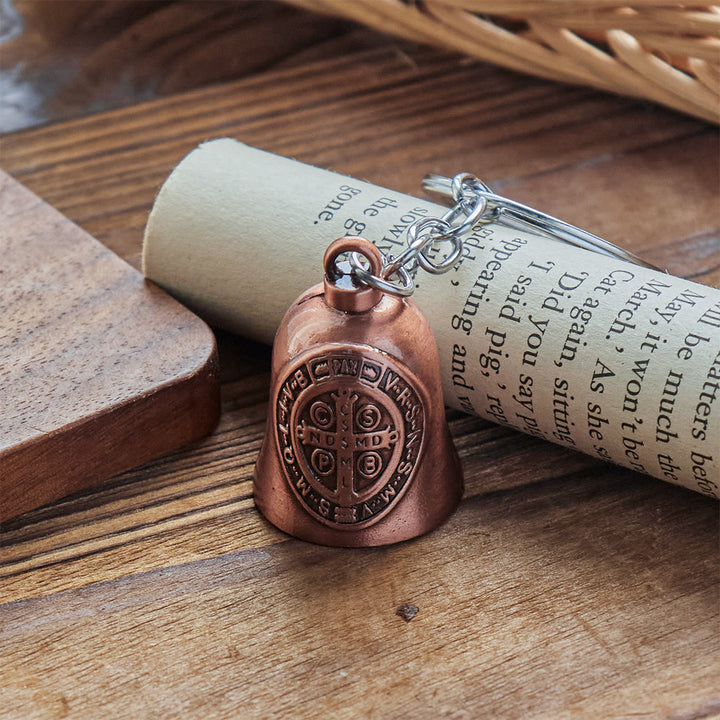 Christianartworkshop Two Color St. Benedict Guardian Bell Keychain: Faith Shield Key Ring - image 4