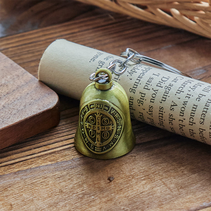 Christianartworkshop Two Color St. Benedict Guardian Bell Keychain: Faith Shield Key Ring - image 3