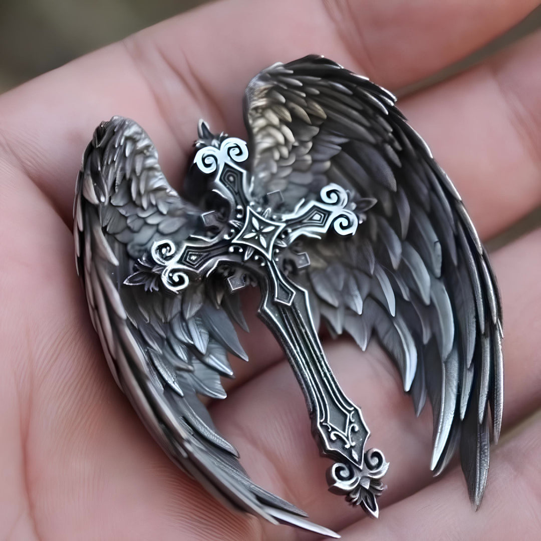 Christianartworkshop Guardian Angel Wings Cross Pendant Necklace: Spiritual Protection Jewelry - image 0