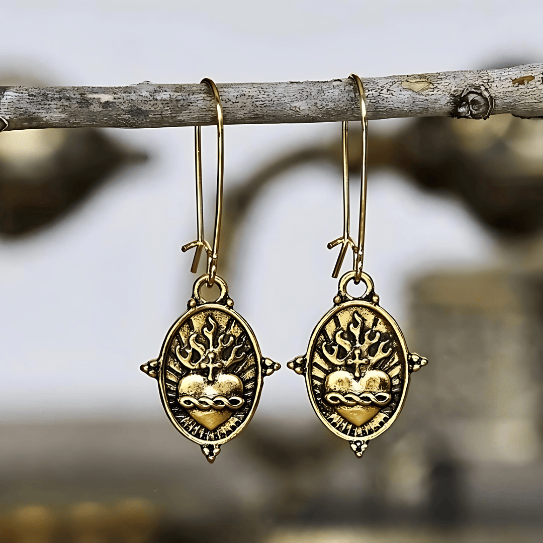 Christianartworkshop Vintage Style Sacred Heart Dangle Earrings: Faith & Devotion Jewelry - Sacred Heart - image 1